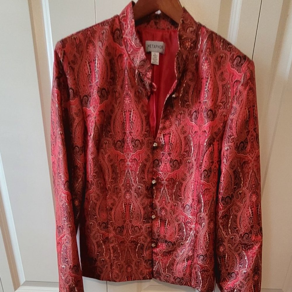 Red Cheongsam jacket with gold tone frog style buttons, Sz XL.  NWOT